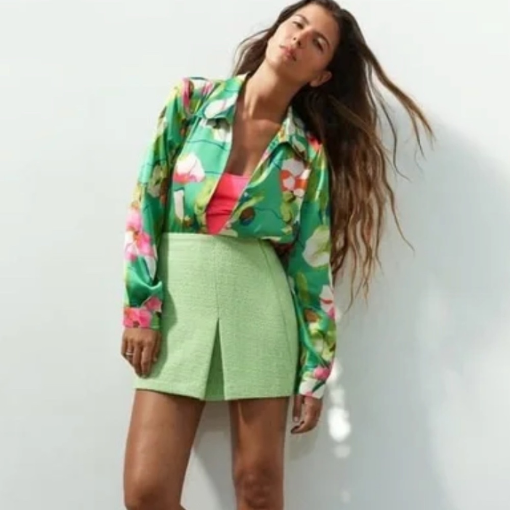 NBW Zara Lime green tweed mini skirt